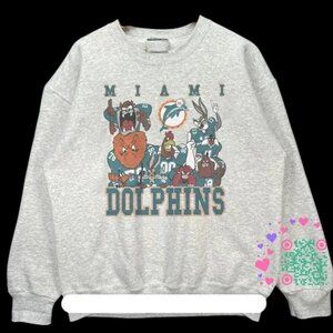 Vtg Miami Dolphins Looney Tunes Football Sweatshirt Retro 90s NFL Shirt tee